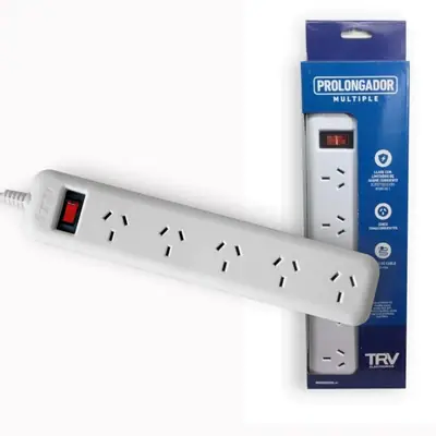 Vista lateral de Zapatilla 5 Tomas Cable 1,5M Blanco Trv Interruptor Con Proteccion Termica