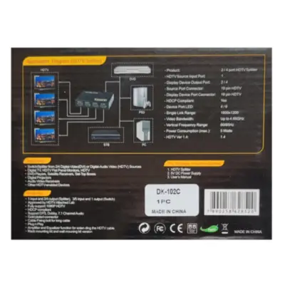 Vista lateral de Divisor Splitter Hdmi de 2 puertos 4K 3D 1.4