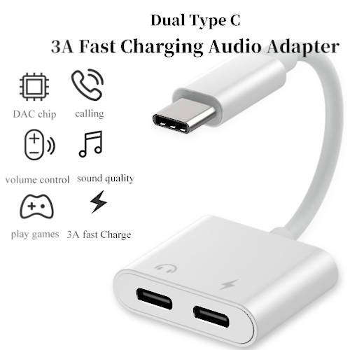 ADAPTADOR AUDIO USB-C MACHO a 2 USB-C HEMBRA (AURICULAR + CARGA) ADAPTADOR AUDIO USB-C MACHO a 2 USB-C HEMBRA (AURICULAR + CARGA)