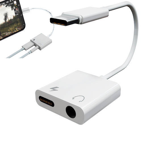 ADAPTADOR AUDIO USB-C MACHO a AURICULAR MINIPLUG HEMBRA + USB-C P/CARGA