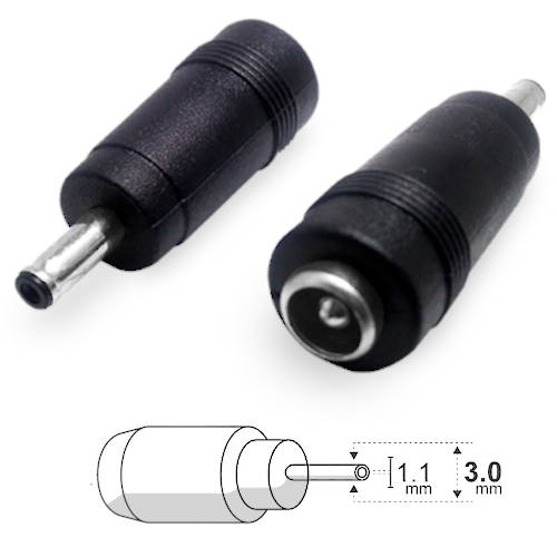 ADAPTADOR DC HUECO 5,5 x 2,1 mm HEMBRA a 3,0 x 1,1 mm MACHO ADAPTADOR DC HUECO 5,5 x 2,1 mm HEMBRA a 3,0 x 1,1 mm MACHO