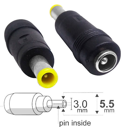 ADAPTADOR DC HUECO 5,5 x 2,1 mm HEMBRA a 5,5 x 3,0 mm MACHO ADAPTADOR DC HUECO 5,5 x 2,1 mm HEMBRA a 5,5 x 3,0 mm MACHO
