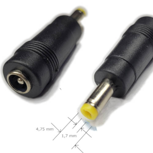 ADAPTADOR DC HUECO 5,5 x 2,1 mm HEMBRA a 4,75 x 1,7 mm MACHO ADAPTADOR DC HUECO 5,5 x 2,1 mm HEMBRA a 4,75 x 1,7 mm MACHO