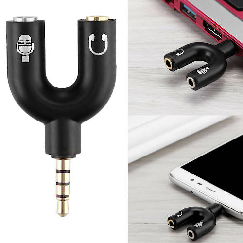  ADAPTADOR SEPARADOR AUDIO Y MIC MINIPLUG 3,5 MACHO 4 POLOS A 2 MINIPLUG HEMBRA 3 POLOS (SEPARA AUDIO Y MICROFONO)