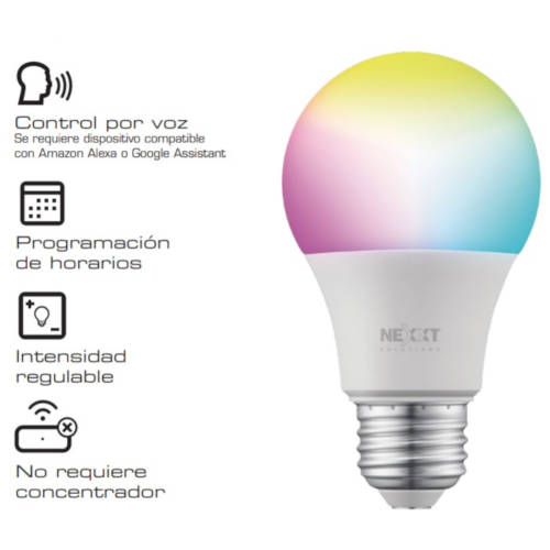 BOMBILLA LED INTELIGENTE WI-FI 220V RGB MULTICOLOR PACK X1 UNIDAD NEXXT