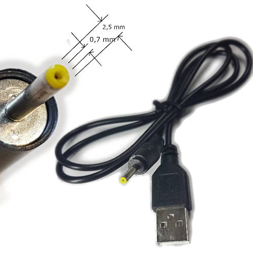 CABLE USB A MACHO / PLUG DC 2,5 x 0,7 mm LARGO 0,6 m