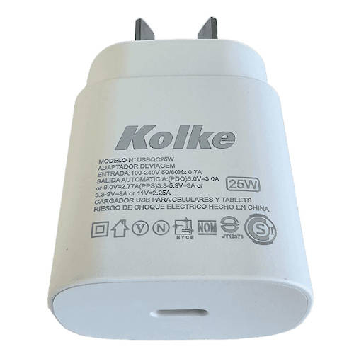 CARGADOR 25W USB-C CARGA RAPIDA PDO/PPS SIN CABLE KOLKE KCR-646