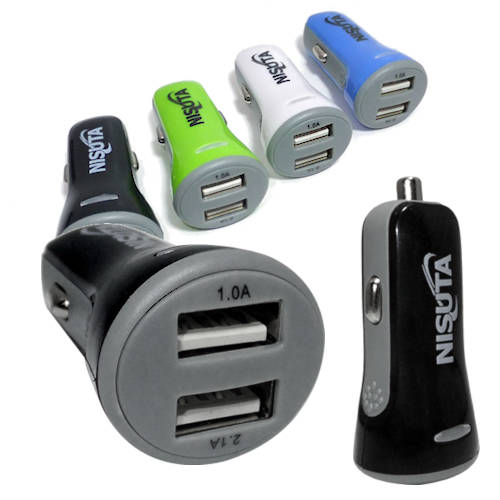 CARGADOR PARA AUTO 12/24V USB 5V 2,1A 2 SALID V/COLORES