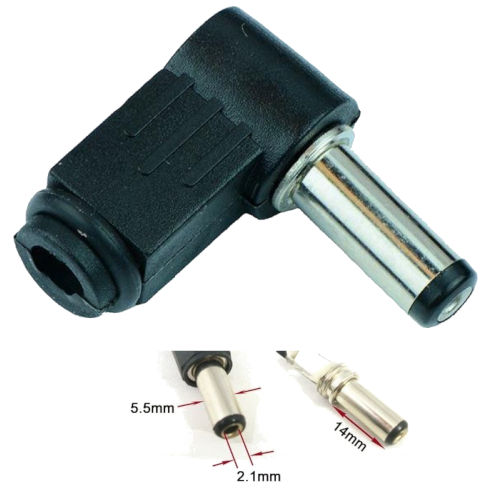 FICHA DC HUECO 5,5 x 2,1 x 14 mm PLUG MACHO 90 GRADOS FICHA DC HUECO 5,5 x 2,1 x 14 mm PLUG MACHO 90 GRADOS