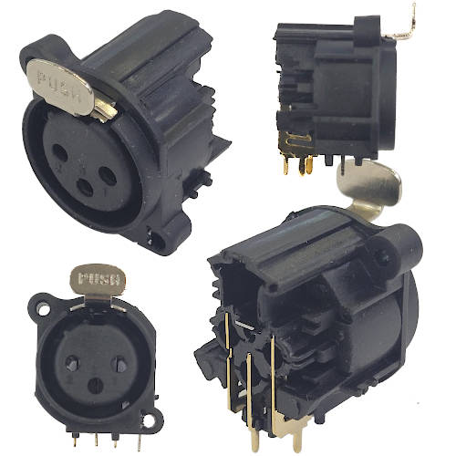 FICHA CANON 3 PINES HEMBRA CHASIS CON TRABA NEGRO P/ PCB 