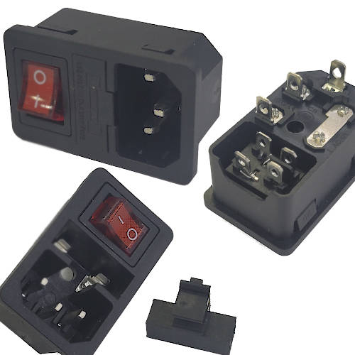 Ficha C14 Macho Tipo Interlock A Chasis Con Interruptor Y Portafusible