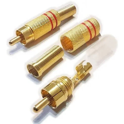 CONECTOR FICHA RCA MACHO METAL DORADA ARO ROJO