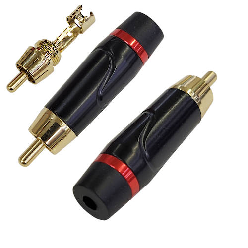 CONECTOR FICHA RCA MACHO METAL ALTA CALIDAD ARO ROJO