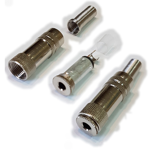 CONECTOR FICHA MINIPLUG 3,5 JACK HEMBRA ESTEREO METAL PLATA