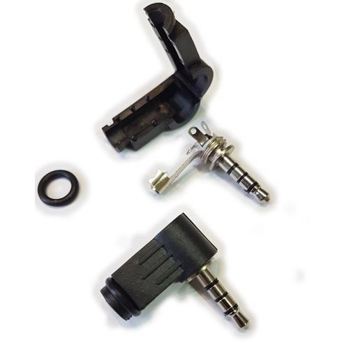 CONECTOR FICHA MINIPLUG 3,5 4 POLOS MACHO PLASTICO NEGRO 90 GRADOS