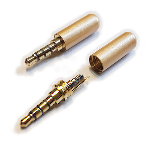 CONECTOR FICHA MINIPLUG 3,5 4 POLOS MACHO CUERPO COMPACTO 7MM DIAM DORADO