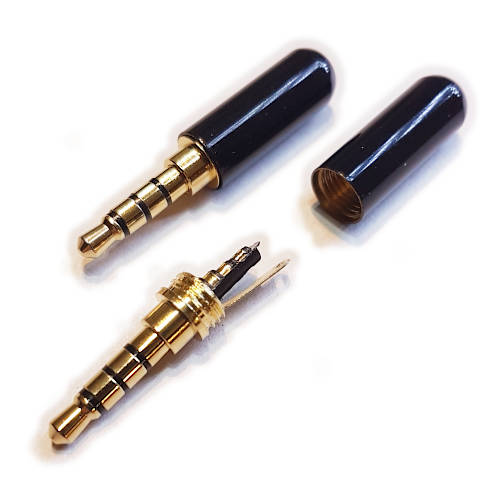 CONECTOR FICHA MINIPLUG 3,5 4 POLOS MACHO CUERPO COMPACTO 7MM DIAM NEGRO