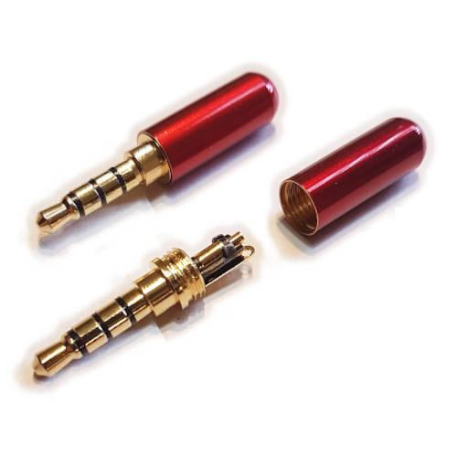 CONECTOR FICHA MINIPLUG 3,5 4 POLOS MACHO CUERPO COMPACTO 7MM DIAM ROJO