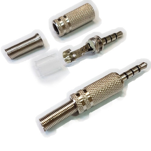 CONECTOR FICHA MINIPLUG 3,5 4 POLOS MACHO METAL PLATA
