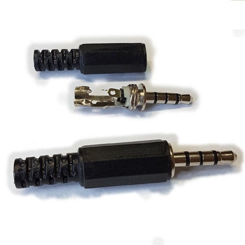 CONECTOR FICHA MINIPLUG 3,5 4 POLOS MACHO PLASTICO NEGRO RECTA