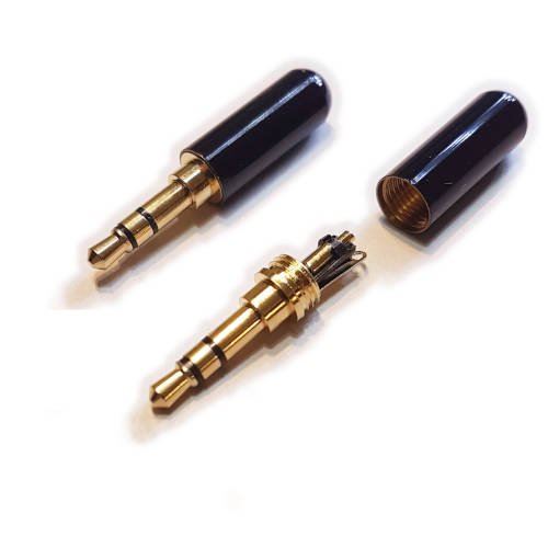 CONECTOR FICHA MINIPLUG 3,5 MACHO ESTEREO CUERPO COMPACTO NEGRO 7mm DIAM