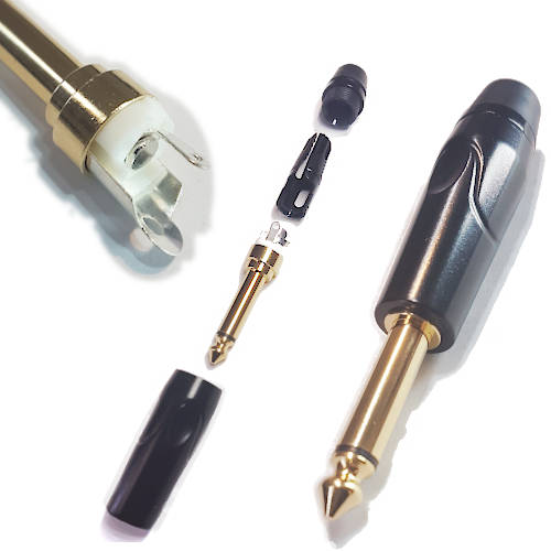 CONECTOR FICHA MONO PLUG 6,5 MACHO METAL ALTA CALIDAD NEGRO ARO NEGRO
