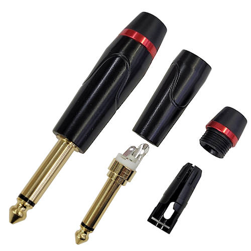 CONECTOR FICHA MONO PLUG 6,5 MACHO METAL ALTA CALIDAD NEGRO ARO ROJO