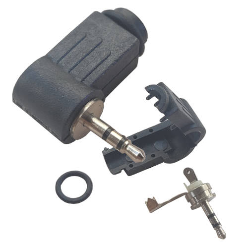 CONECTOR FICHA MINIPLUG 2,5 MACHO ESTEREO PLASTICO 90 GRADOS NEGRO