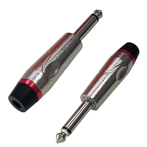 CONECTOR FICHA MONO PLUG 6,5 MACHO METAL ALTA CALIDAD PLATEADO ARO ROJO
