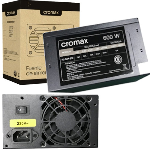 FUENTE 600W CROMAX 24 (20+4) SATA FAN 8cm NEGRA BOX