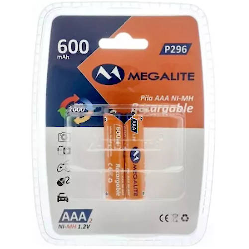 PILA AAA RECARGABLE 600MAH MEGALITE P296 BLISTER x2