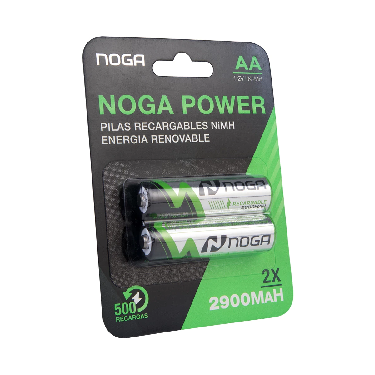 Vista lateral de Pila Aa Recargable 2900Mah Noga Nickel Metal Blister X2
