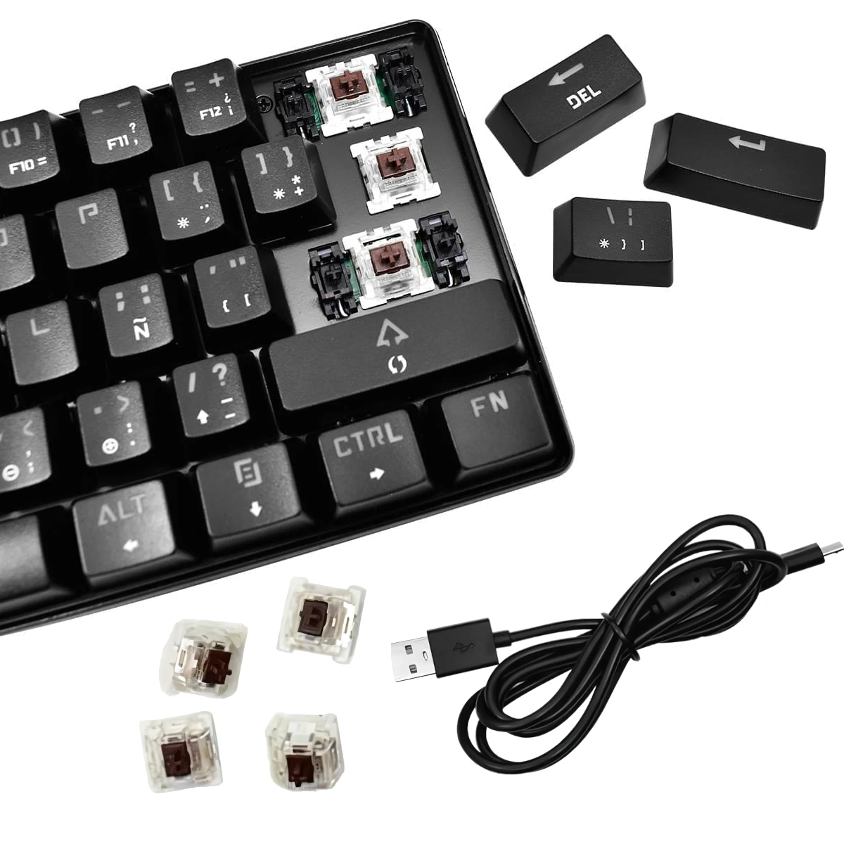 Vista lateral de Teclado Gamer Nisuta Mecanico Espanol Nskbgz61 Switch Azul Retroiluminado