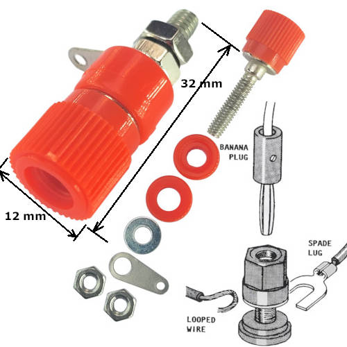 FICHA BANANA HEMBRA JACK TIPO BINDING POST mini A CHASIS ROJO