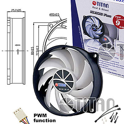 FAN 95mm 4PIN PWM 2600RPM RULEMAN TITAN (Idem codigo 1308004)