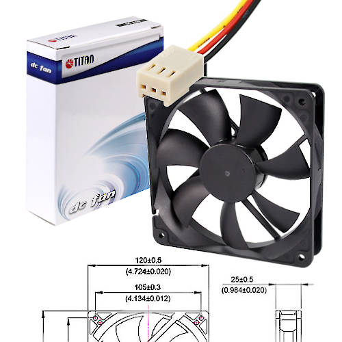 FAN 120mm 3PIN 25mm ESPESOR 2000RPM BUJE TITAN