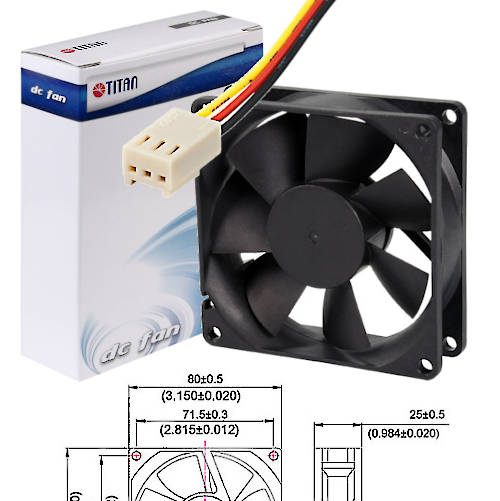 FAN 80mm 3PIN 25mm ESPESOR 2500RPM BUJE TITAN