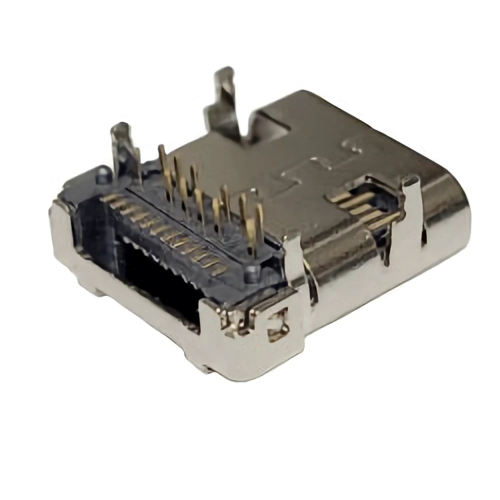 Vista lateral de Conector Ficha Usb C Hembra 24 Pines Usb-C-Ch24 (12 Pines 90 Grados + 12 Pines Rectos)
