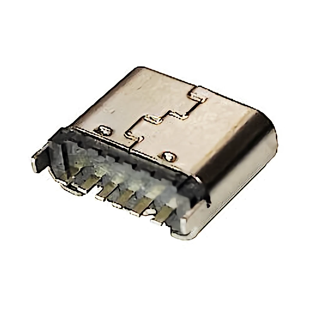 Vista lateral de Conector Ficha Usb C Hembra 6 Pines Usb-C-Ch6-2 (6 Pines Rectos)