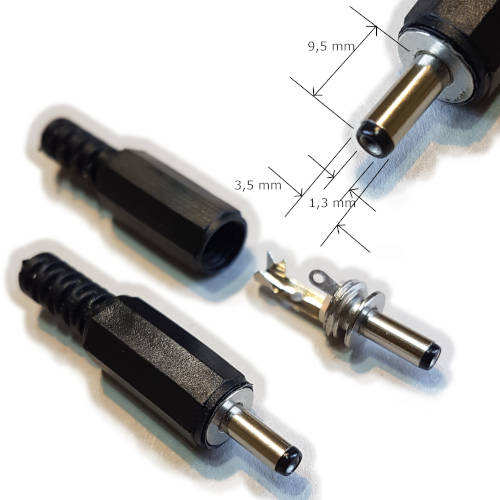 FICHA DC HUECO 3,5 x 1,3 x 9,5 mm PLUG MACHO FICHA DC HUECO 3,5 x 1,3 x 9,5 mm PLUG MACHO
