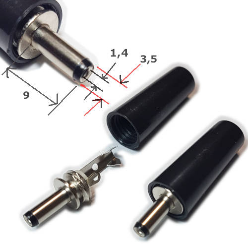 FICHA DC HUECO 3,5 x 1,4 x 9 mm PLUG MACHO BAKELITA FICHA DC HUECO 3,5 x 1,4 x 9 mm PLUG MACHO BAKELITA