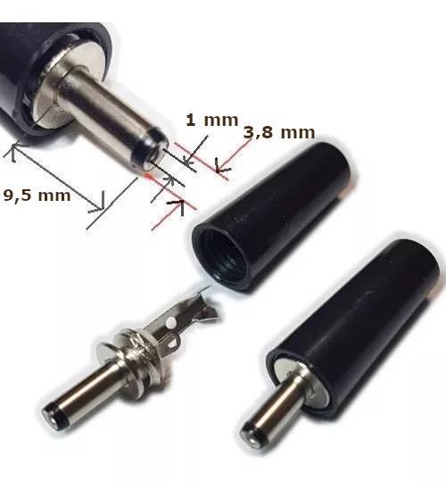 FICHA DC HUECO 3,8 x 1 x 9,5 mm PLUG MACHO PLASTICO FICHA DC HUECO 3,8 x 1 x 9,5 mm PLUG MACHO PLASTICO