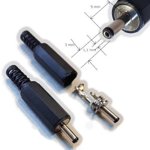 FICHA DC HUECO 3 x 1,1 x 9 mm PLUG MACHO FICHA DC HUECO 3 x 1,1 x 9 mm PLUG MACHO