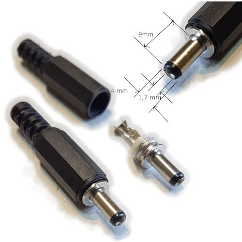 FICHA DC HUECO 4 x 1,7 x 9 mm PLUG MACHO FICHA DC HUECO 4 x 1,7 x 9 mm PLUG MACHO