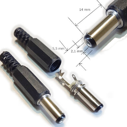 FICHA DC HUECO 5,5 x 2,1 x 14 mm PLUG MACHO FICHA DC HUECO 5,5 x 2,1 x 14 mm PLUG MACHO