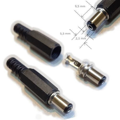 FICHA DC HUECO 5,5 x 2,1 x 9,5 mm PLUG MACHO FICHA DC HUECO 5,5 x 2,1 x 9,5 mm PLUG MACHO