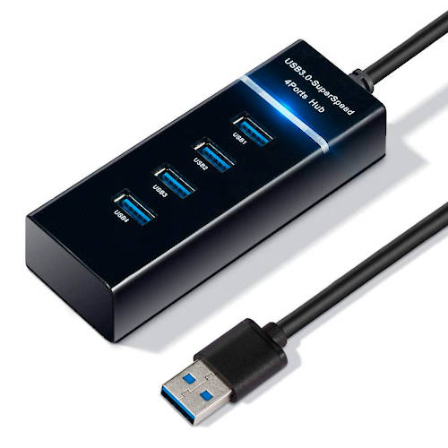 HUB USB A 3.0 4 PUERTOS NEGRO CABLE 25CM