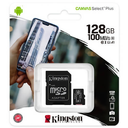 MEMORIA MICRO SD 128GB KINGSTON CL10 CANVAS SELECT PLUS C/ADAPTADOR 100 MB/s MEMORIA MICRO SD 128GB KINGSTON CL10 CANVAS SELECT PLUS C/ADAPTADOR 100 MB/s