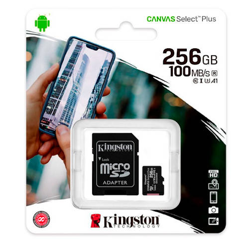 MEMORIA MICRO SD 256GB KINGSTON CL10 CANVAS SELECT PLUS C/ADAPTADOR 100 MB/s MEMORIA MICRO SD 256GB KINGSTON CL10 CANVAS SELECT PLUS C/ADAPTADOR 100 MB/s
