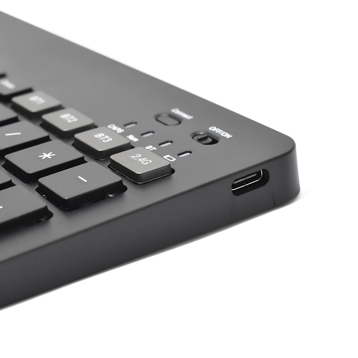 Vista lateral de Teclado Nisuta Inalambrico + Bluetooth Compacto Espanol Negro Recargable
